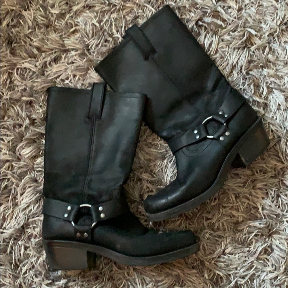 Black leather boots.